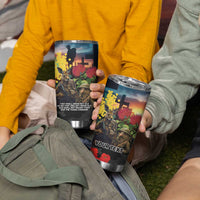Kangaroo-Kiwi Soldier ANZAC Personalised Tumbler Cup Golden Wattle and Pohutukawa Flowers