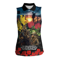 Kangaroo-Kiwi Soldier ANZAC Personalised Women Sleeveless Polo Shirt Golden Wattle and Pohutukawa Flowers