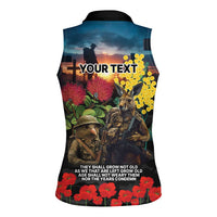 Kangaroo-Kiwi Soldier ANZAC Personalised Women Sleeveless Polo Shirt Golden Wattle and Pohutukawa Flowers