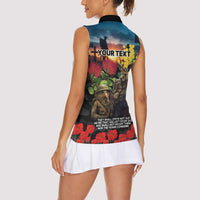 Kangaroo-Kiwi Soldier ANZAC Personalised Women Sleeveless Polo Shirt Golden Wattle and Pohutukawa Flowers
