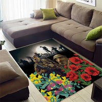 Kangaroo-Kiwi Soldier ANZAC Personalised Area Rug Golden Wattle Poppy Flowers