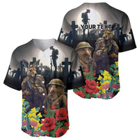 Kangaroo-Kiwi Soldier ANZAC Personalised Baseball Jersey Golden Wattle Poppy Flowers
