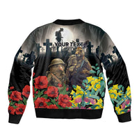 Kangaroo-Kiwi Soldier ANZAC Personalised Bomber Jacket Golden Wattle Poppy Flowers LT9 - Polynesian Pride