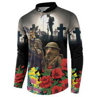 Kangaroo-Kiwi Soldier ANZAC Personalised Button Sweatshirt Golden Wattle Poppy Flowers