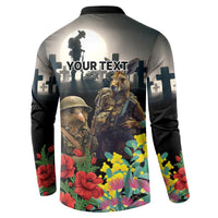Kangaroo-Kiwi Soldier ANZAC Personalised Button Sweatshirt Golden Wattle Poppy Flowers