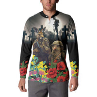 Kangaroo-Kiwi Soldier ANZAC Personalised Button Sweatshirt Golden Wattle Poppy Flowers
