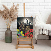 Kangaroo-Kiwi Soldier ANZAC Personalised Canvas Wall Art Golden Wattle Poppy Flowers