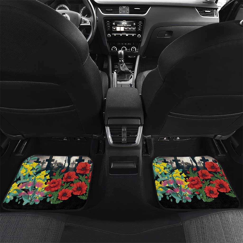 Kangaroo-Kiwi Soldier ANZAC Personalised Car Mats Golden Wattle Poppy Flowers