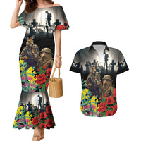 Kangaroo-Kiwi Soldier ANZAC Personalised Couples Matching Mermaid Dress and Hawaiian Shirt Golden Wattle Poppy Flowers