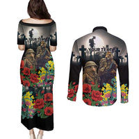 Kangaroo-Kiwi Soldier ANZAC Personalised Couples Matching Puletasi and Long Sleeve Button Shirt Golden Wattle Poppy Flowers