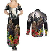 Kangaroo-Kiwi Soldier ANZAC Personalised Couples Matching Summer Maxi Dress and Long Sleeve Button Shirt Golden Wattle Poppy Flowers