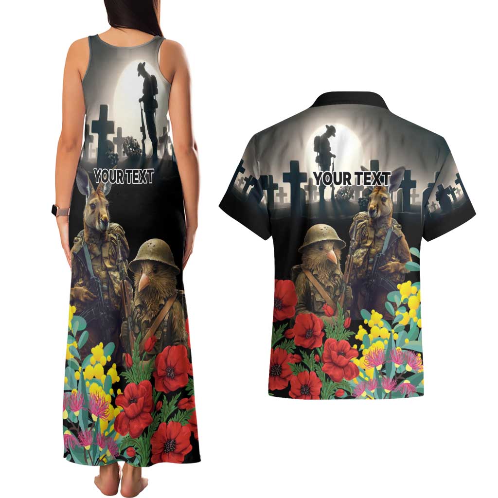 Kangaroo-Kiwi Soldier ANZAC Personalised Couples Matching Tank Maxi Dress and Hawaiian Shirt Golden Wattle Poppy Flowers