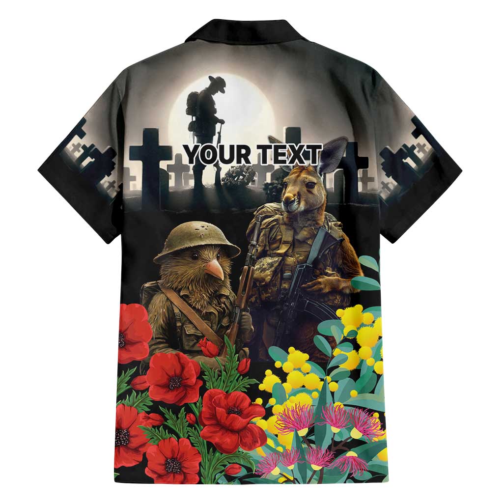 Kangaroo-Kiwi Soldier ANZAC Personalised Family Matching Long Sleeve Bodycon Dress and Hawaiian Shirt Golden Wattle Poppy Flowers LT9 - Polynesian Pride