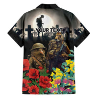 Kangaroo-Kiwi Soldier ANZAC Personalised Family Matching Off The Shoulder Long Sleeve Dress and Hawaiian Shirt Golden Wattle Poppy Flowers LT9 - Polynesian Pride