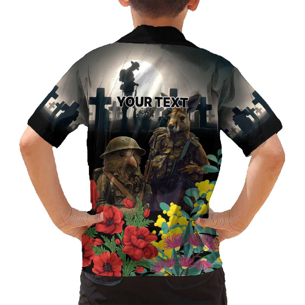 Kangaroo-Kiwi Soldier ANZAC Personalised Family Matching Off Shoulder Short Dress and Hawaiian Shirt Golden Wattle Poppy Flowers LT9 - Polynesian Pride