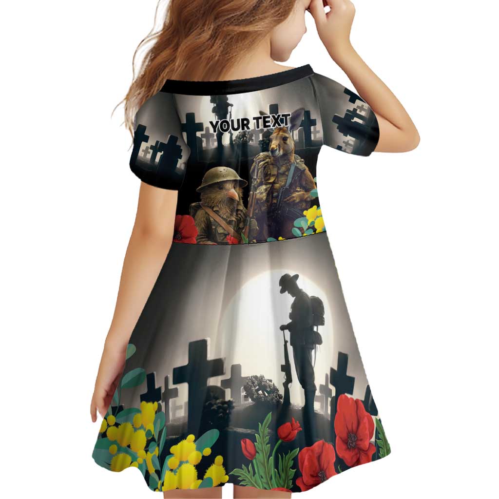 Kangaroo-Kiwi Soldier ANZAC Personalised Family Matching Off Shoulder Short Dress and Hawaiian Shirt Golden Wattle Poppy Flowers LT9 - Polynesian Pride