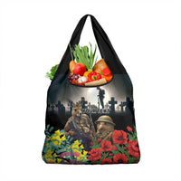 Kangaroo-Kiwi Soldier ANZAC Personalised Grocery Bag Golden Wattle Poppy Flowers