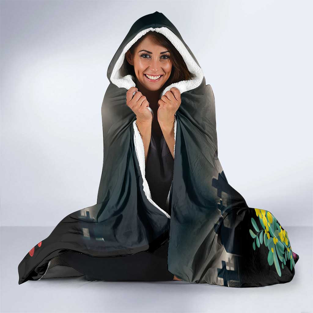 Kangaroo-Kiwi Soldier ANZAC Personalised Hooded Blanket Golden Wattle Poppy Flowers LT9 - Polynesian Pride