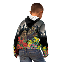Kangaroo-Kiwi Soldier ANZAC Personalised Kid Hoodie Golden Wattle Poppy Flowers