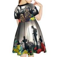 Kangaroo-Kiwi Soldier ANZAC Personalised Kid Short Sleeve Dress Golden Wattle Poppy Flowers