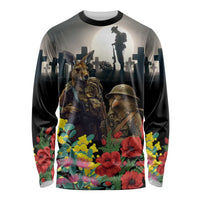 Kangaroo-Kiwi Soldier ANZAC Personalised Long Sleeve Shirt Golden Wattle Poppy Flowers