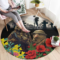 Kangaroo-Kiwi Soldier ANZAC Personalised Round Carpet Golden Wattle Poppy Flowers LT9 - Polynesian Pride
