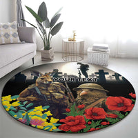 Kangaroo-Kiwi Soldier ANZAC Personalised Round Carpet Golden Wattle Poppy Flowers LT9 - Polynesian Pride