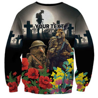 Kangaroo-Kiwi Soldier ANZAC Personalised Sweatshirt Golden Wattle Poppy Flowers
