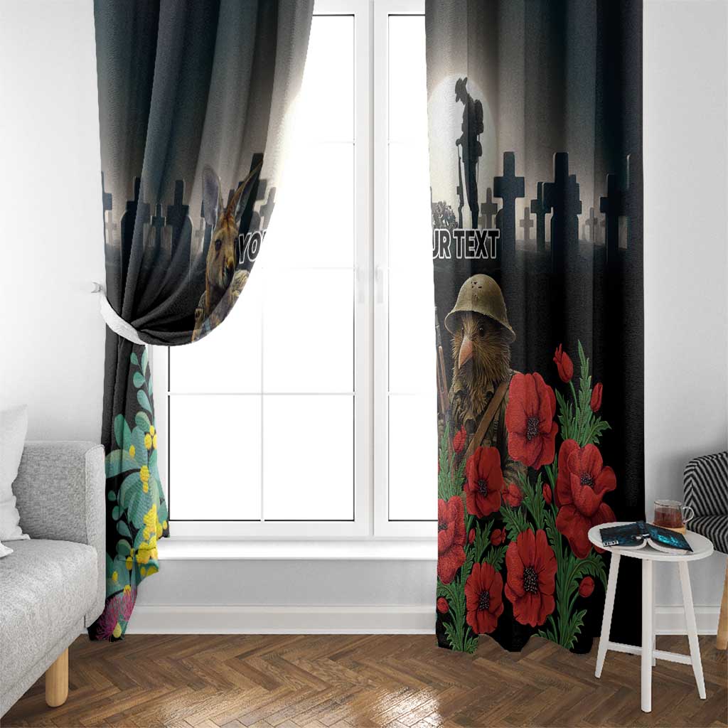 Kangaroo-Kiwi Soldier ANZAC Personalised Window Curtain Golden Wattle Poppy Flowers