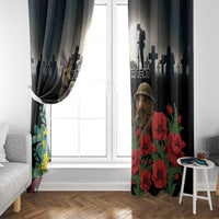 Kangaroo-Kiwi Soldier ANZAC Personalised Window Curtain Golden Wattle Poppy Flowers