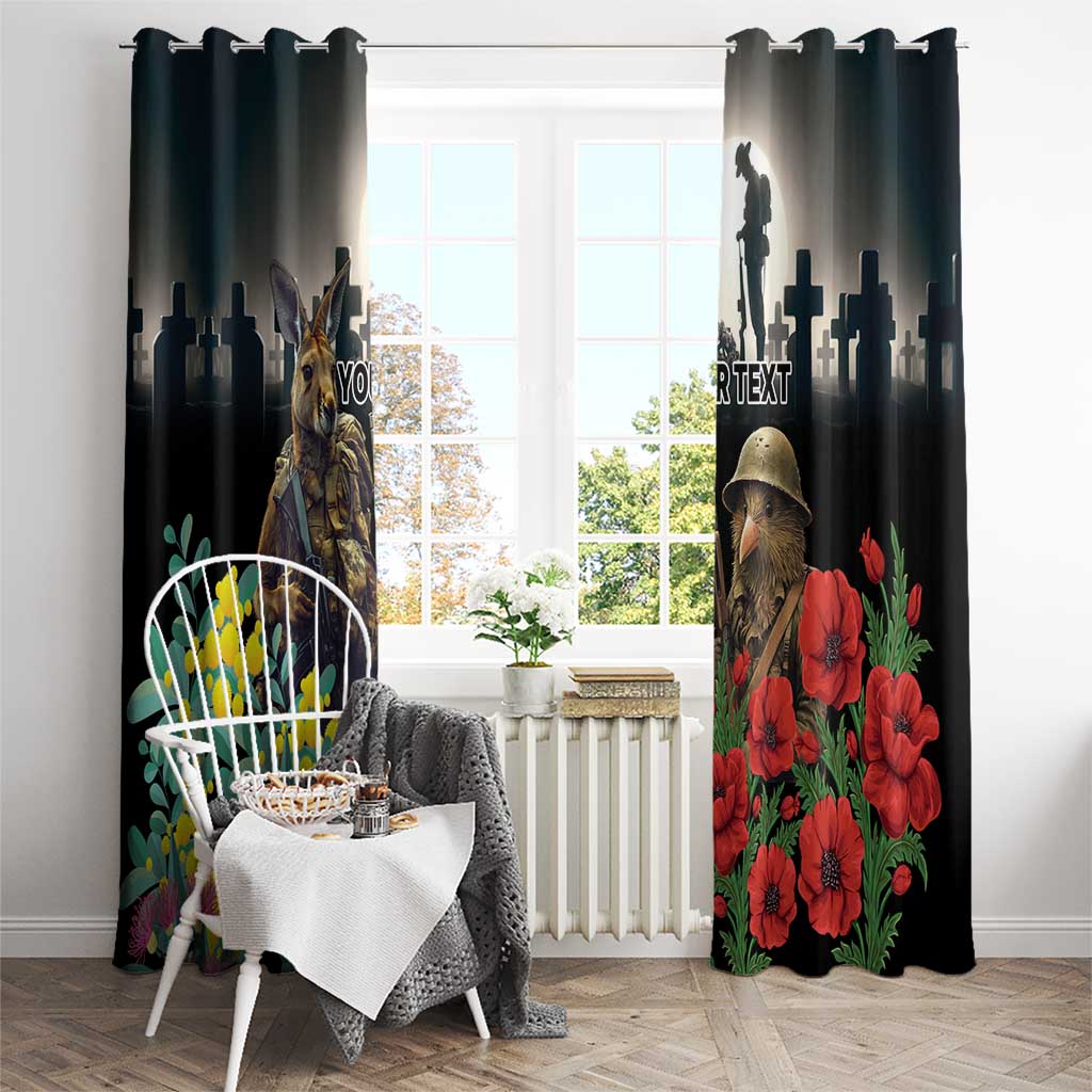 Kangaroo-Kiwi Soldier ANZAC Personalised Window Curtain Golden Wattle Poppy Flowers