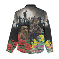 Kangaroo-Kiwi Soldier ANZAC Personalised Women Casual Shirt Golden Wattle Poppy Flowers