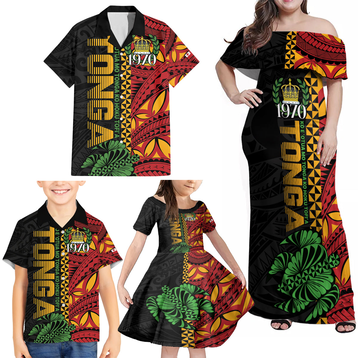 Personalised Tonga Emancipation Day Family Matching Off Shoulder Maxi Dress and Hawaiian Shirt Puleanga Fakatui O Since 1970