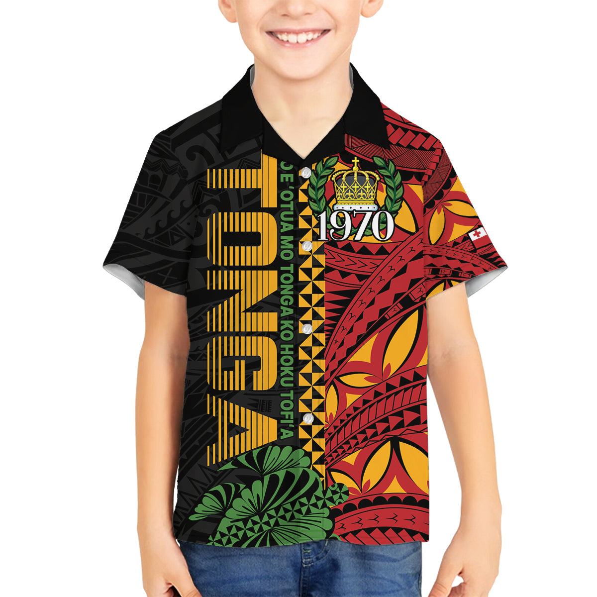 Personalised Tonga Emancipation Day Family Matching Puletasi and Hawaiian Shirt Puleanga Fakatui O Since 1970 LT9 Son's Shirt Red - Polynesian Pride