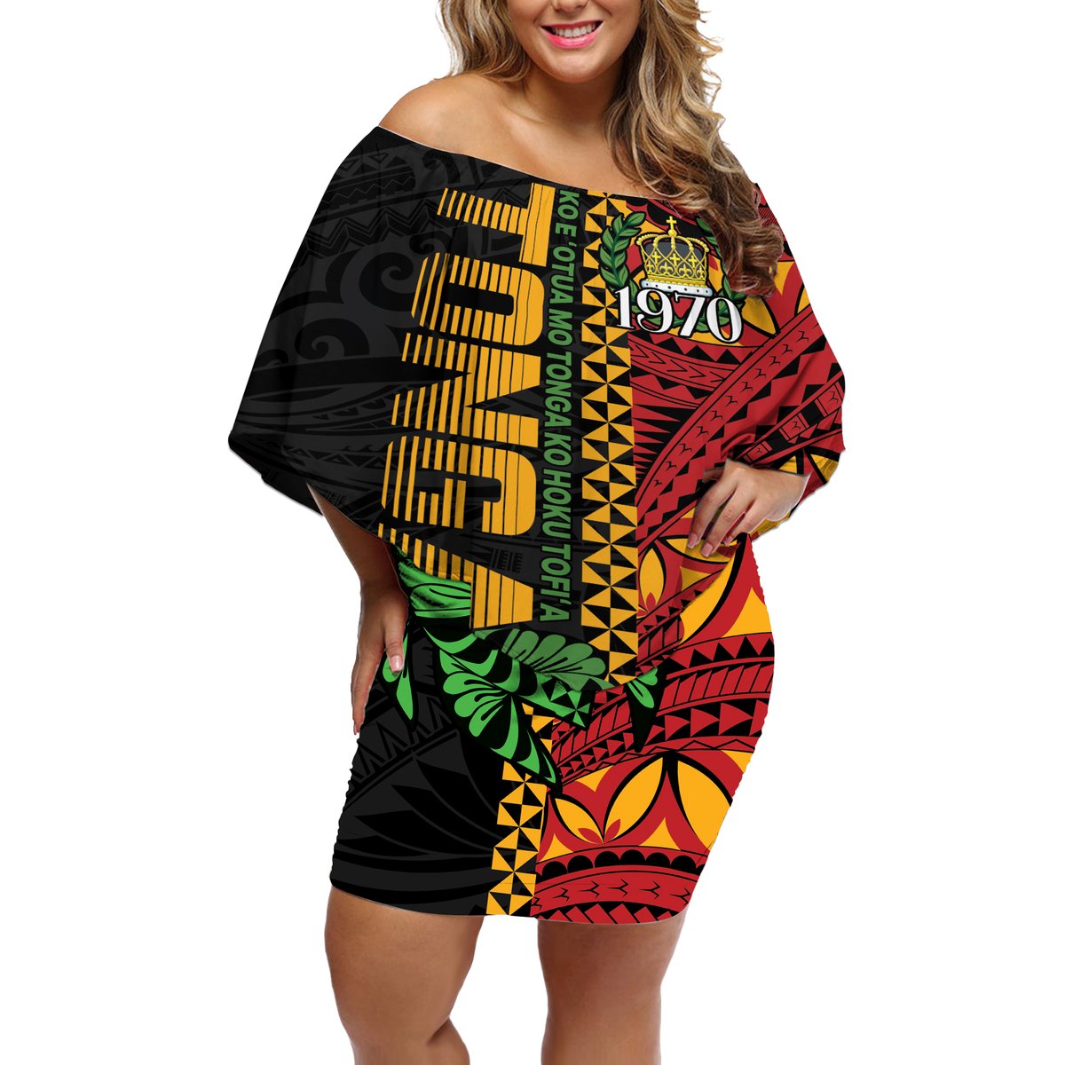 Personalised Tonga Emancipation Day Off Shoulder Short Dress Puleanga Fakatui O Since 1970 LT9 Women Red - Polynesian Pride