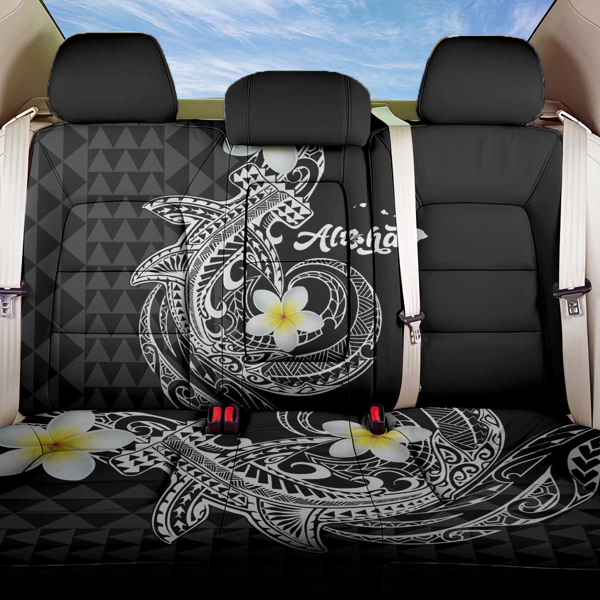 Aloha Hammerhead Shark Back Car Seat Cover Black Hawaiian Kakau Tribal Tattoo LT9 One Size Black - Polynesian Pride