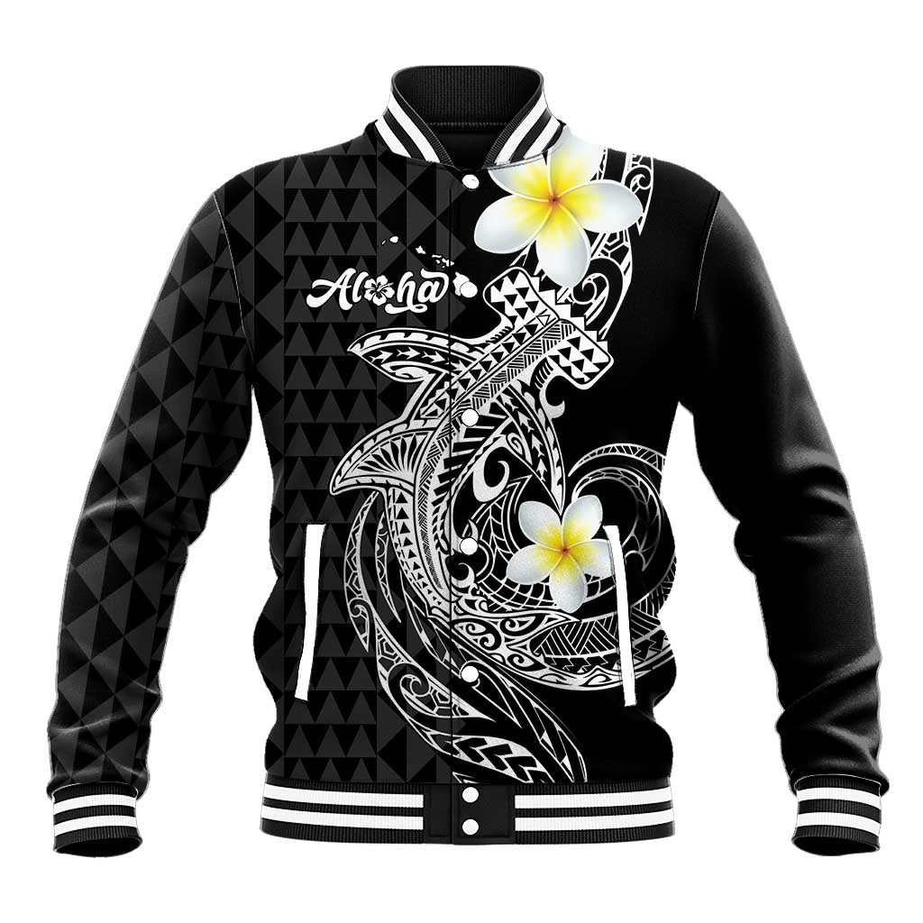 Aloha Hammerhead Shark Baseball Jacket Black Hawaiian Kakau Tribal Tattoo LT9 Unisex Black - Polynesian Pride