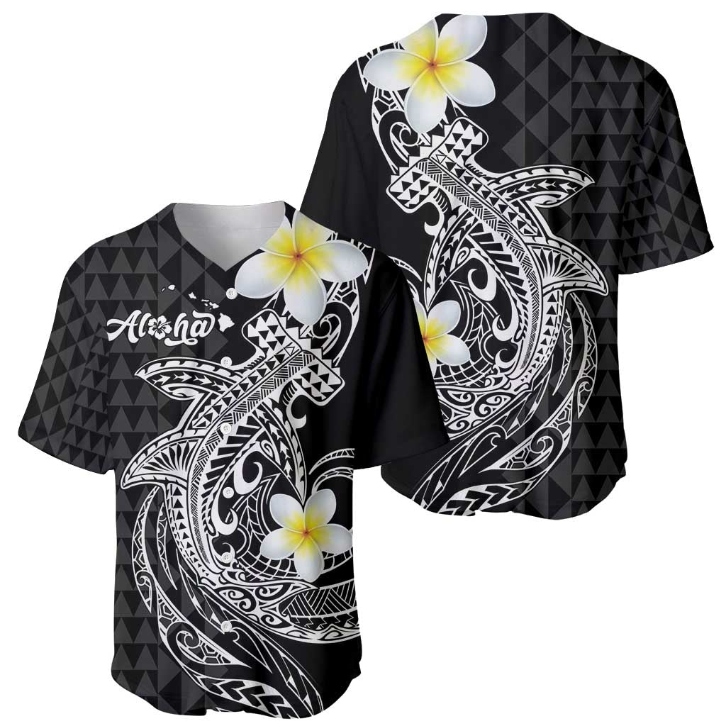 Aloha Hammerhead Shark Baseball Jersey Black Hawaiian Kakau Tribal Tattoo