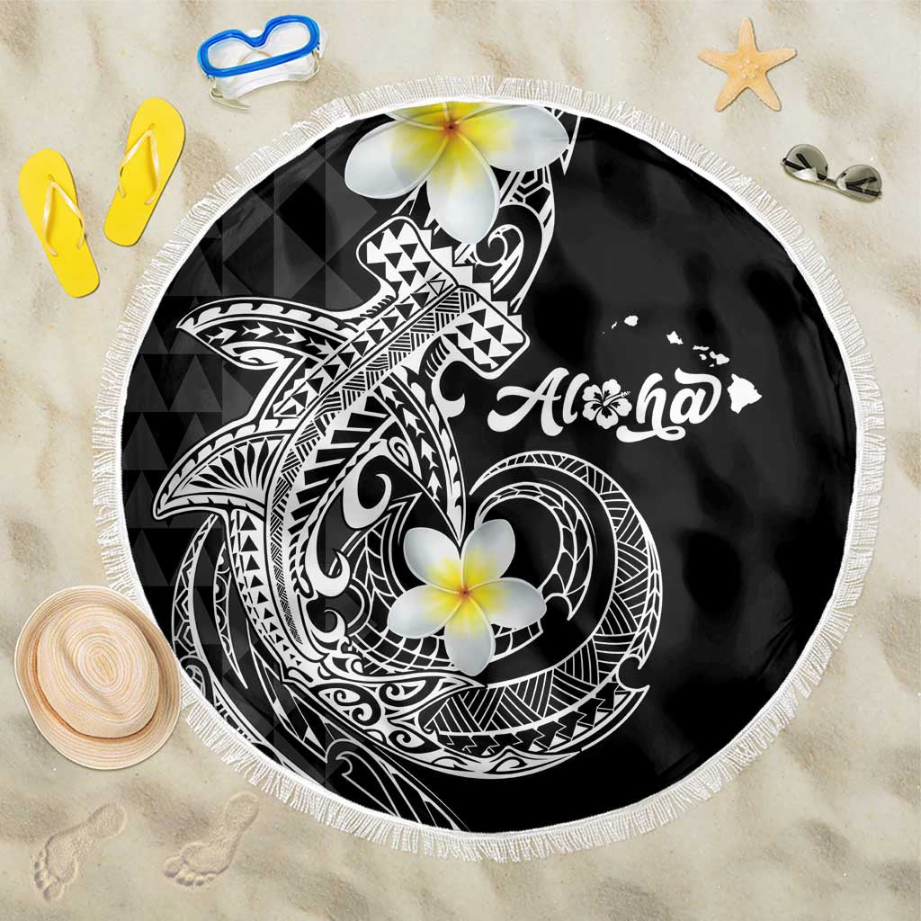 Aloha Hammerhead Shark Beach Blanket Black Hawaiian Kakau Tribal Tattoo LT9 One Size 150cm Black - Polynesian Pride