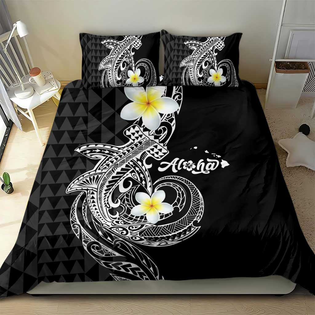 Aloha Hammerhead Shark Bedding Set Black Hawaiian Kakau Tribal Tattoo