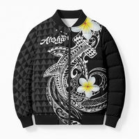 Aloha Hammerhead Shark Bomber Puffer Jacket Black Hawaiian Kakau Tribal Tattoo - Polynesian Pride