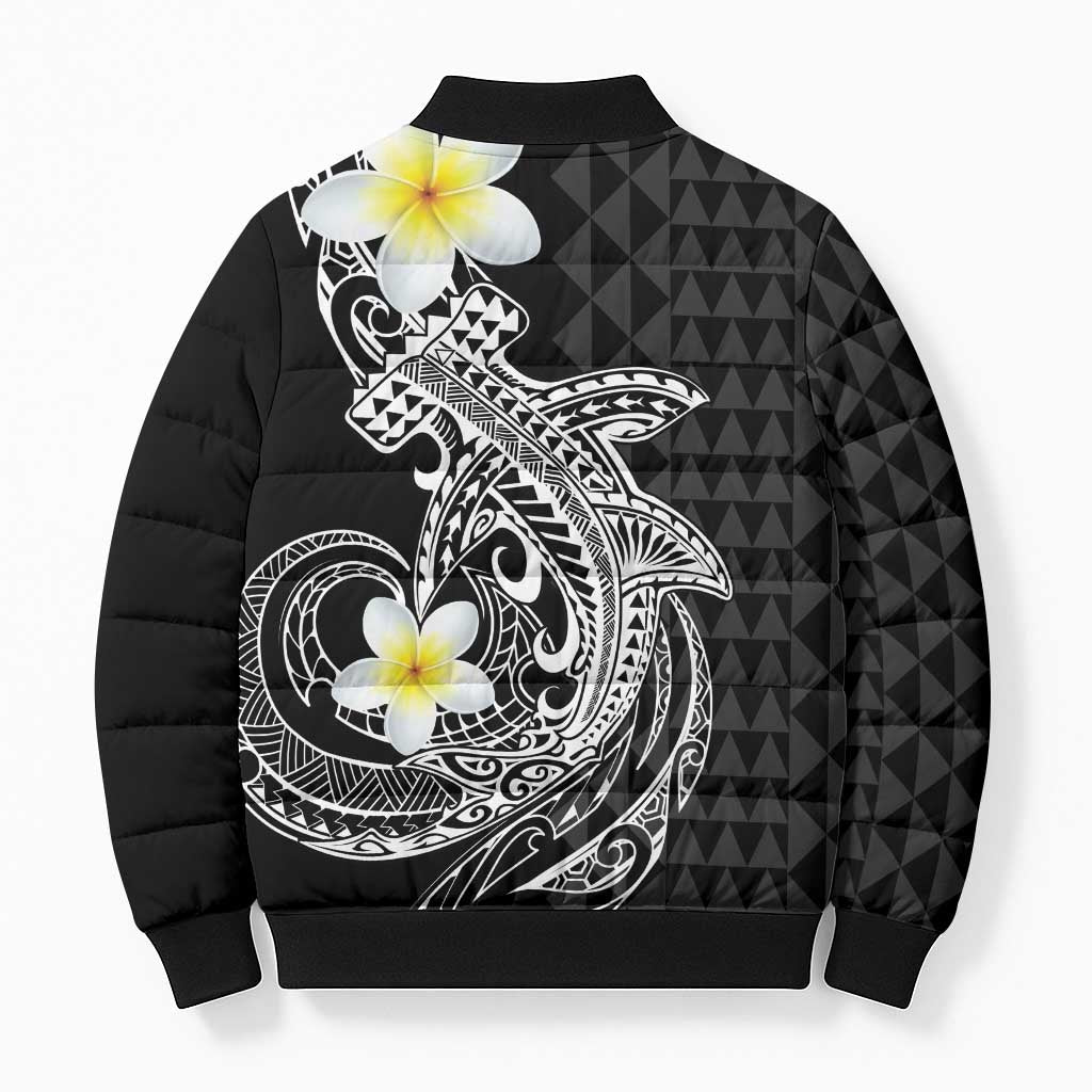 Aloha Hammerhead Shark Bomber Puffer Jacket Black Hawaiian Kakau Tribal Tattoo - Polynesian Pride