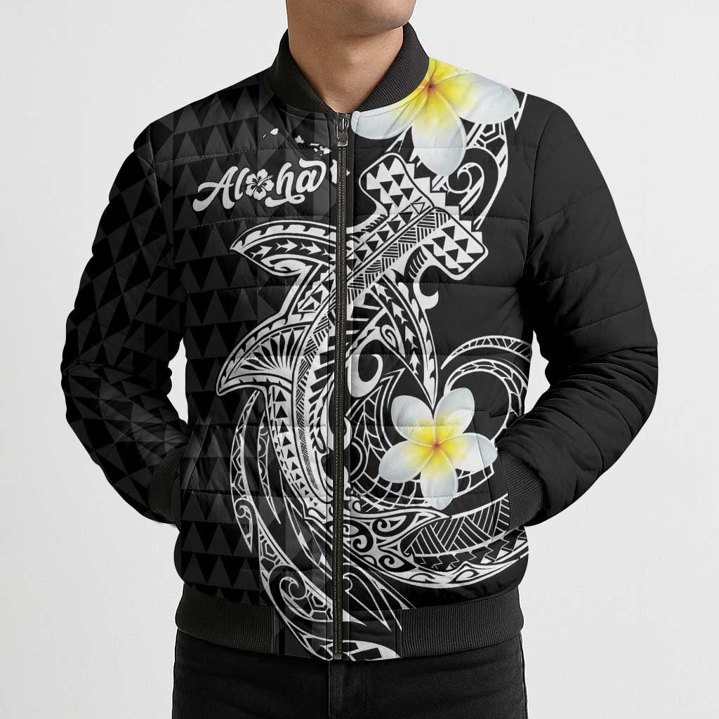 Aloha Hammerhead Shark Bomber Puffer Jacket Black Hawaiian Kakau Tribal Tattoo - Polynesian Pride