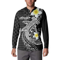 Aloha Hammerhead Shark Button Sweatshirt Black Hawaiian Kakau Tribal Tattoo