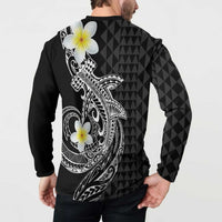 Aloha Hammerhead Shark Button Sweatshirt Black Hawaiian Kakau Tribal Tattoo