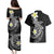 Aloha Hammerhead Shark Couples Matching Puletasi and Hawaiian Shirt Black Hawaiian Kakau Tribal Tattoo