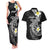 Aloha Hammerhead Shark Couples Matching Tank Maxi Dress and Hawaiian Shirt Black Hawaiian Kakau Tribal Tattoo