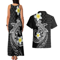 Aloha Hammerhead Shark Couples Matching Tank Maxi Dress and Hawaiian Shirt Black Hawaiian Kakau Tribal Tattoo
