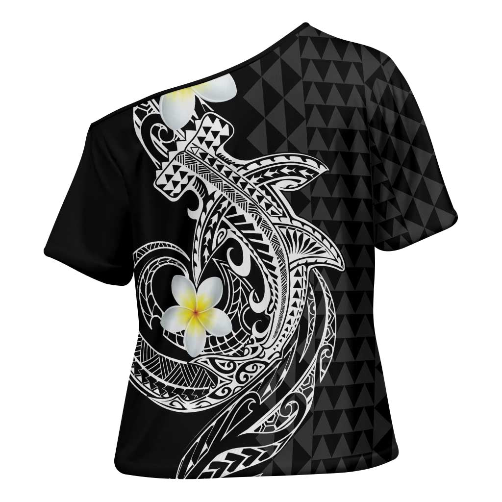 Aloha Hammerhead Shark Cross Shoulder Shirt Black Hawaiian Kakau Tribal Tattoo - Polynesian Pride
