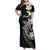 Aloha Hammerhead Shark Family Matching Off Shoulder Maxi Dress and Hawaiian Shirt Black Hawaiian Kakau Tribal Tattoo
